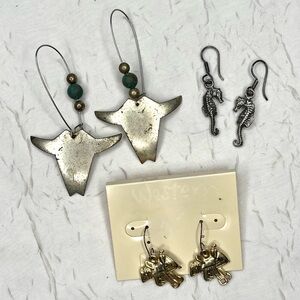 Vintage Western Cowboy Coastal Earrings Sterling Silver Steer Saddle Gold Lot 3